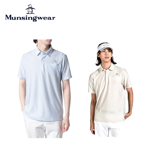 ゴルフ Munsingwear（マンシングウェア）製品。Munsingwear SUNSCREEN サッカーストライプテーラーカラー半袖シャツ 24SS MGMXJA19