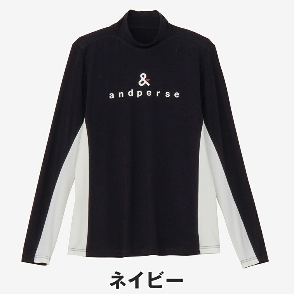 and per se セルヒートプレーン長袖モックネックシャツ