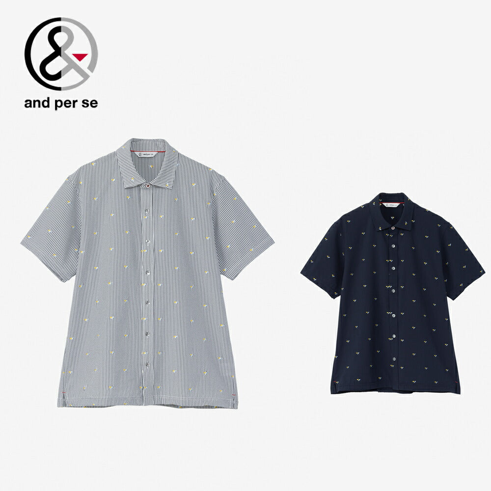 coco 未使用品 アンパスィ and per se メンズ 半袖シャツ L グレー×白 【2024年春夏モデル】サッカー and per se ドライサッカー半袖シャツ(メンズ) AMS6104F1 | 自転車