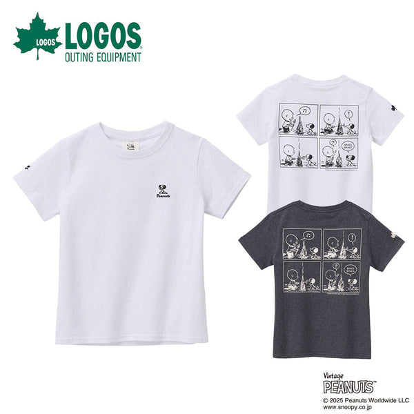 アウトドア LOGOS（ロゴス）製品。LOGOS SNOOPY(PEANUTS 75years) KIDS Tシャツ-BE(チャコールグレー・140) 37560030