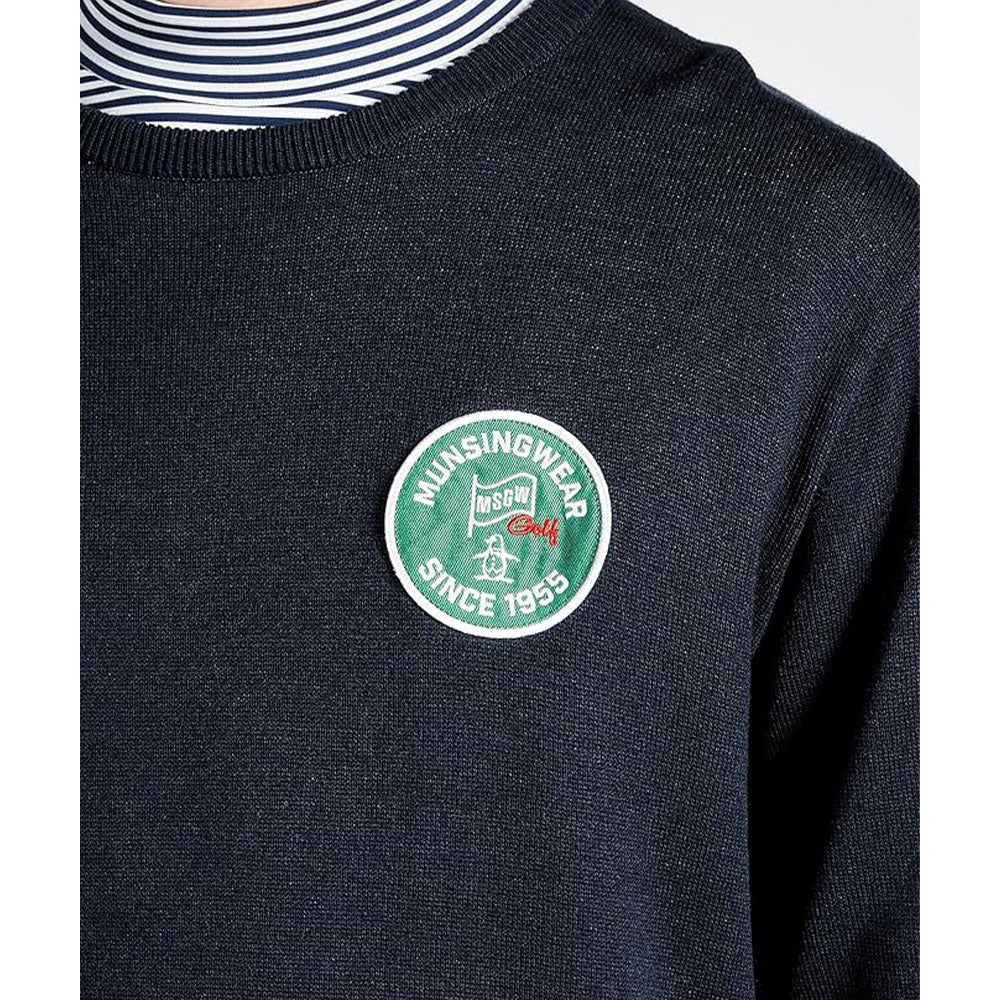 新品 Munsingwear 吸湿発熱ワッペンセーター L ネイビー Munsingwear SEASON COLLECTION 吸湿発熱ワッペンセーター 24FW