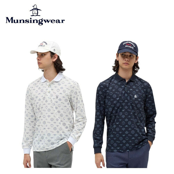  Munsingwear（マンシングウェア）製品。Munsingwear ロゴ総柄プリント長袖ポロシャツ 25FW MG5FLS80M