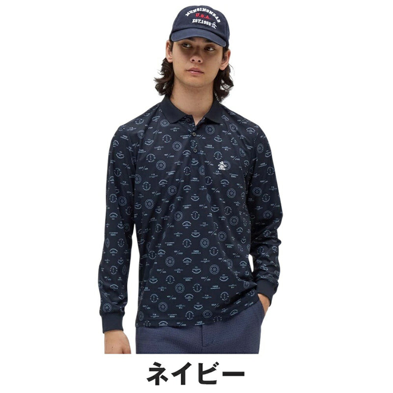 ベストスポーツ Munsingwear（マンシングウェア）製品。Munsingwear ロゴ総柄プリント長袖ポロシャツ 25FW MG5FLS80M