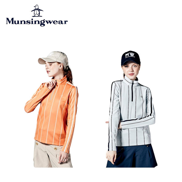 セール品 Munsingwear（マンシングウェア）製品。Munsingwear SEASON COLLECTION 吸汗速乾リンクスストライプジップアップ長袖シャツ 23FW MGWWJB04
