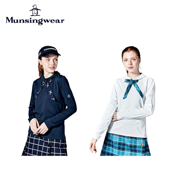 セール品 Munsingwear（マンシングウェア）製品。Munsingwear SEASON COLLECTION 防透けフラットカラー長袖シャツ(タータンチェックリボンタイ付き) 23FW MGWWJB06