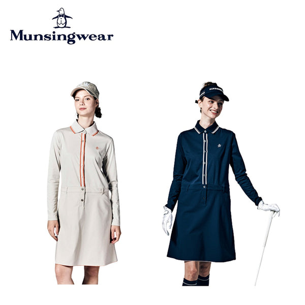 セール品 Munsingwear（マンシングウェア）製品。Munsingwear STANDARD COLLECTION 編み立てリブ衿長袖ハイブリッドワンピース 23FW MGWWJJ01