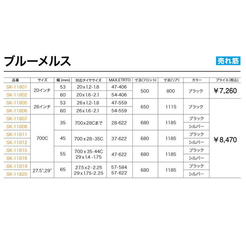 ベストスポーツ SKS（エスケーエス）製品。SKS ブルーメルス(フロント・リアセット)  SK-11819