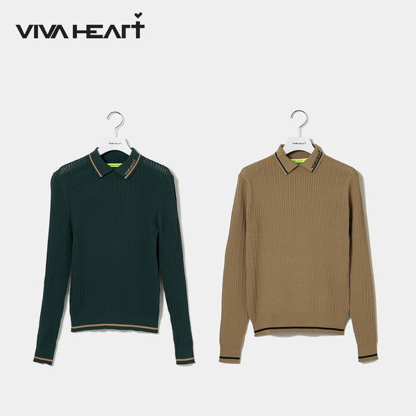 割引対象商品（3,000円以上） VIVA HEART（ビバハート）製品。VIVA HEART 長袖リブニットポロ 24FW 01212911