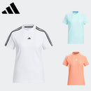 ベストスポーツ adidas（アディダス）製品。adidas アディダス レディース ゴルフウェア シャツ スリーストライプス SSモックネックシャツ NMJ69 23SS 春夏 吸汗速乾 ストレッチ ポリエステル ポリウレタン コーラルフュージョン クリアアクア ホワイト