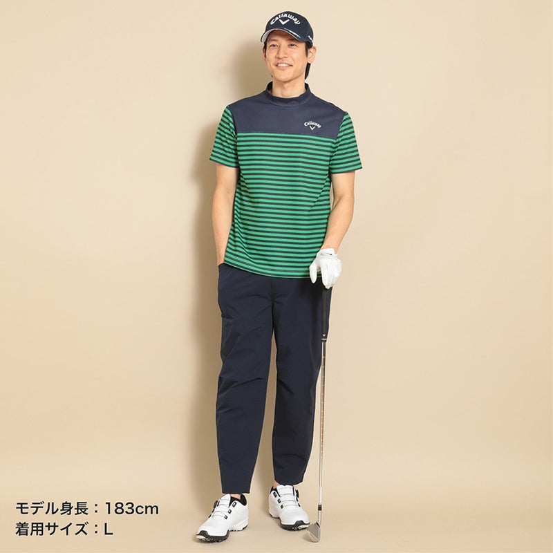 Callaway ボーダープリントメッシュカノコ半袖モックネックシャツ 23SS