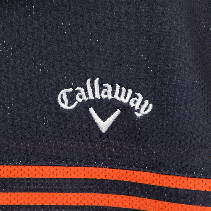 Callaway ボーダープリントメッシュカノコ半袖モックネックシャツ 23SS