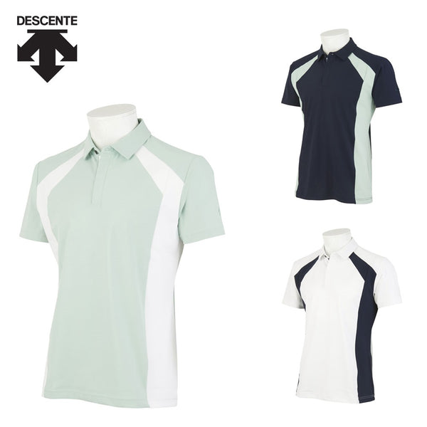 割引対象商品（3,000円以上） DESCENTE GOLF（デサントゴルフ）製品。DESCENTE GOLF デサントゴルフ メンズ ゴルフウェア シャツ トリコットストレッチシャツ DGMVJA13 23SS 春夏 吸汗速乾 UV CUT UPF50 遮熱 COOL 切り替えデザイン ポリエステル トリアセテート グリーン ネイビー ホワイト