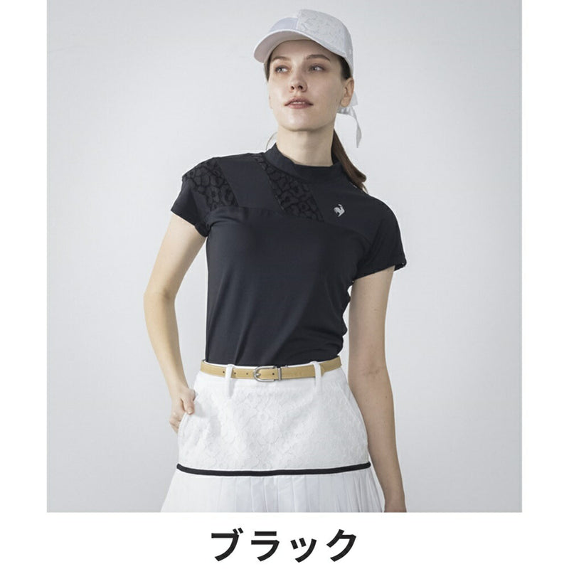 ベストスポーツ le coq sportif（ルコックスポルティフ）製品。Le coq sportif ルコック レディース ゴルフウェア シャツ RIJOUME リジュームモックネック半袖シャツ 吸汗速乾 ストレッチ UV CUT UPF50 DESCENTE ECO QGWVJA22 23SS 春夏 ポリエステル ポリウレタン ブラック ホワイト