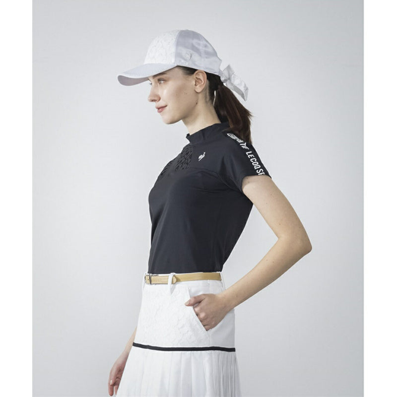 ベストスポーツ le coq sportif（ルコックスポルティフ）製品。Le coq sportif ルコック レディース ゴルフウェア シャツ RIJOUME リジュームモックネック半袖シャツ 吸汗速乾 ストレッチ UV CUT UPF50 DESCENTE ECO QGWVJA22 23SS 春夏 ポリエステル ポリウレタン ブラック ホワイト