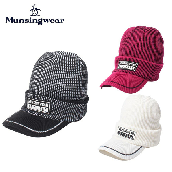 Munsingwear（マンシングウェア） Munsingwear（マンシングウェア）製品。Munsingwear マンシングウェア レディース ゴルフウェア 帽子 ニット帽 3WAY バイザー付きニットワッチ MGCUJC04W 22FW 秋冬 快適機能性 ブロック編みジャガード アクリル ブラック ピンク ホワイト