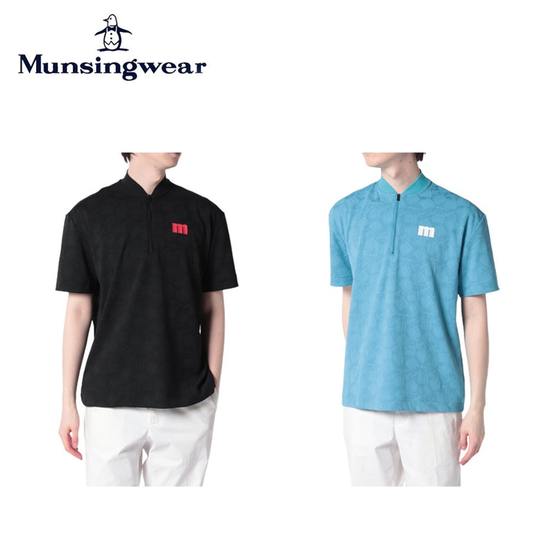 ベストスポーツ Munsingwear（マンシングウェア）製品。Munsingwear マンシングウェア メンズ ゴルフウェア シャツ ENVOY エンボイ 総柄ジャカードハーフジップオーバーサイズシャツ 吸汗速乾 UV CUT UPF30 MEMVJA03 23SS 春夏 ポリエステル ブラック ブルー 快適性 トレンド性