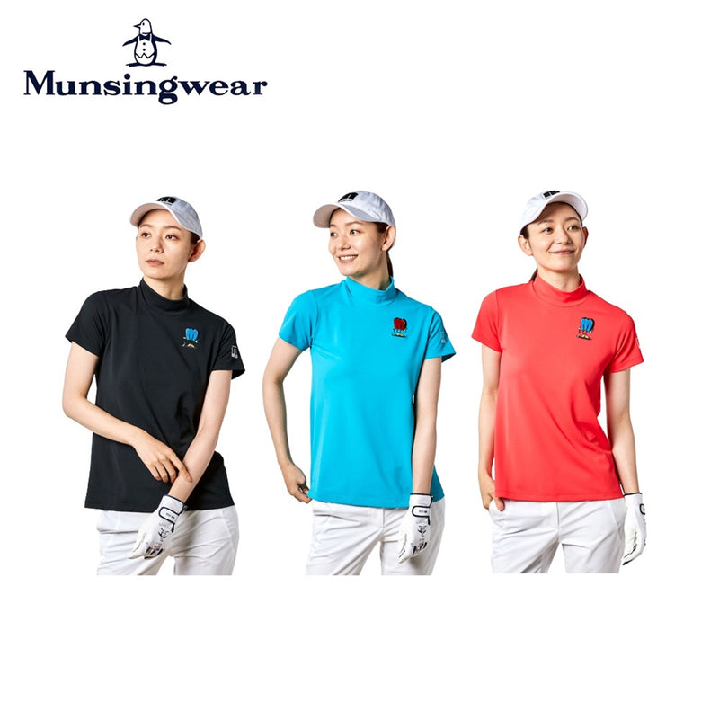 ベストスポーツ Munsingwear（マンシングウェア）製品。Munsingwear マンシングウェア レディース ゴルフウェア シャツ ENVOY エンボイ 吸汗速乾 モックネックシャツ MEWVJA01 23SS 春夏 機能性 刺繍 ポリエステル ブラック ブルー レッド