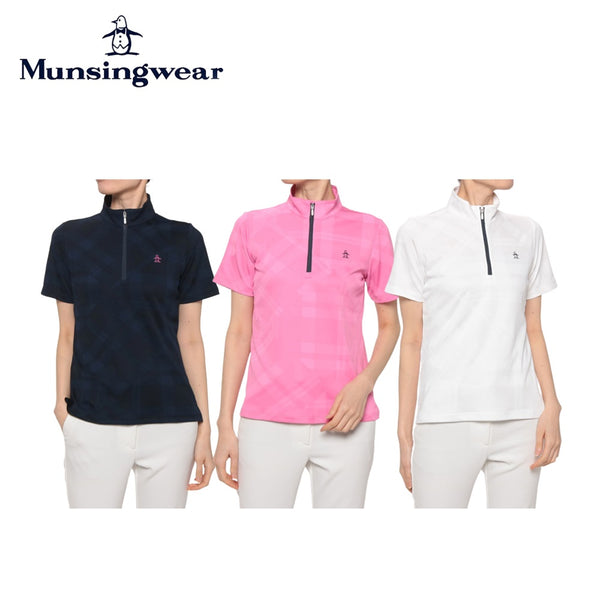 Munsingwear（マンシングウェア） Munsingwear（マンシングウェア）製品。Munsingwear マンシングウェア レディース ゴルフウェア シャツ SEASON サンスクリーンチェック柄ジャカードジップアップ半袖シャツ 吸汗速乾 UV CUT UPF15 クーリング MGWVJA02 23SS 春夏 遮熱 ポリエステル