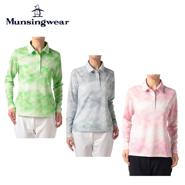 Munsingwear（マンシングウェア） Munsingwear（マンシングウェア）製品。Munsingwear マンシングウェア レディース ゴルフウェア シャツ SEASON サンスクリーン鹿の子グラデーションプリント長袖シャツ 吸汗速乾 UV CUT UPF50 遮熱 クーリング効果 MGWVJB02 23SS 春夏