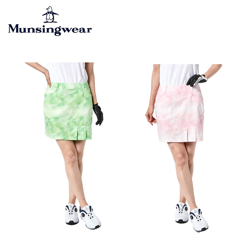 ベストスポーツ Munsingwear（マンシングウェア）製品。Munsingwear マンシングウェア レディース ゴルフウェア スカート SEASON はっ水グラデーションプリントスカート 41cm丈 MGWVJE01 23SS 春夏 機能性 幾何学柄 ポリエステル グリーン ピンク