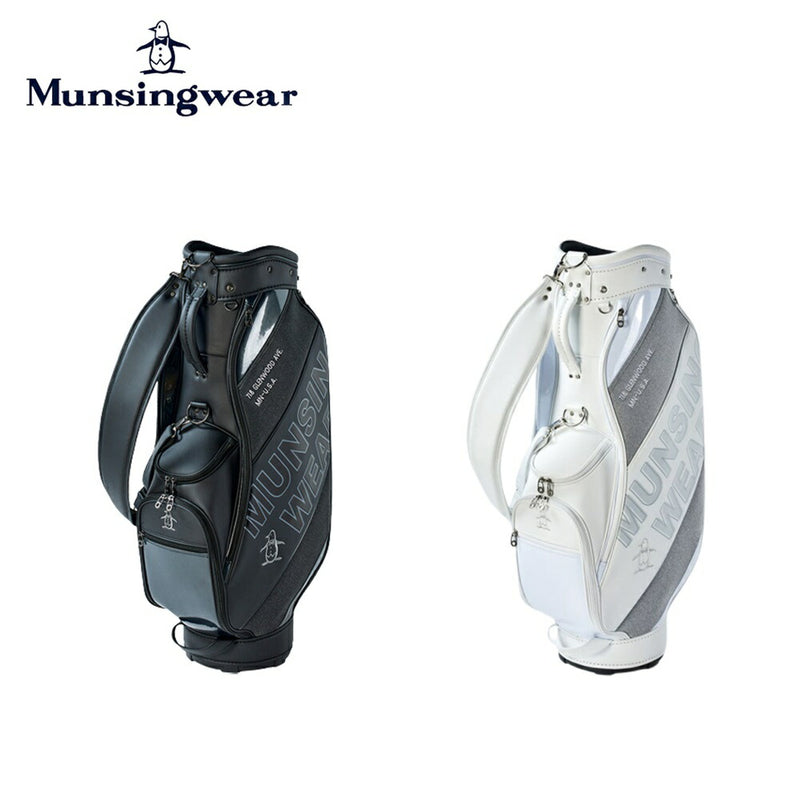 ベストスポーツ Munsingwear（マンシングウェア）製品。Munsingwear マンシングウェア メンズ ゴルフ キャディバッグ Goods ミックスニットキャディバッグ 3.2kg 9型 6分割 47インチ対応 MQBVJJ01 23SS 春夏 ロゴプリント 合成皮革 ポリエステル ブラック ホワイト