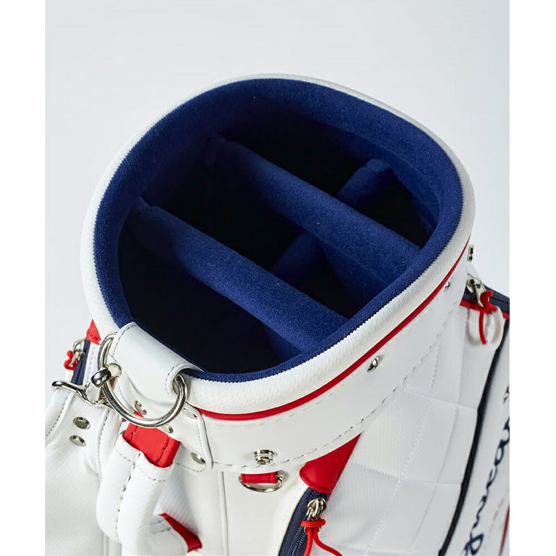 ベストスポーツ Munsingwear（マンシングウェア）製品。Munsingwear マンシングウェア レディース ゴルフ キャディバッグ Goods ビッグロゴ軽量 2.9kg 8.5型 6分割 46インチ対応 MQCVJJ01 23SS 春夏 合成皮革 ポリエステル ブラック ホワイト
