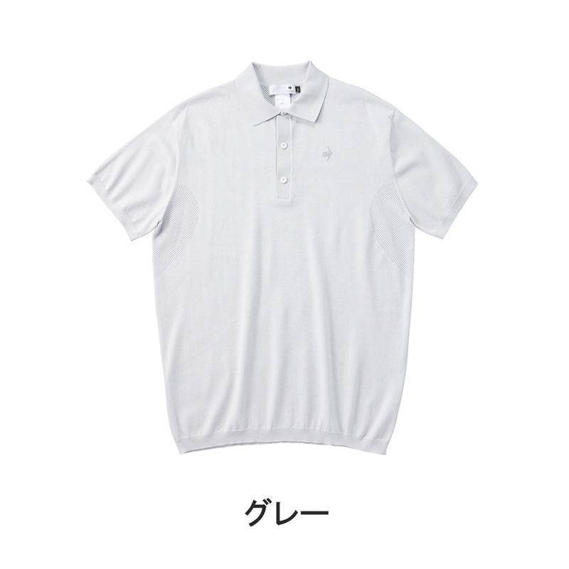 【le coq sportif GOLF】 【RIJOUME/リジューム】ホールガーメント 半袖ニットシャツ (手洗い可/DESCENTE ECO/エコプロセス型) メンズ グレー M ポロシャツ トップス ルコックスポルティフ(ゴルフ)