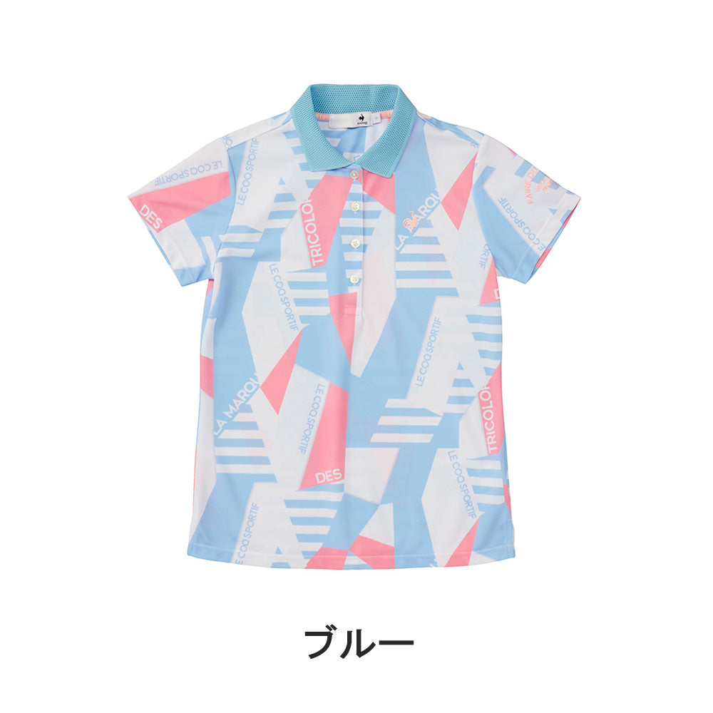 le coq sportif ゴルフシャツ LL 幾何学模様 le coq sportif golf 幾何学柄半袖シャツ (吸汗速乾/ストレッチ
