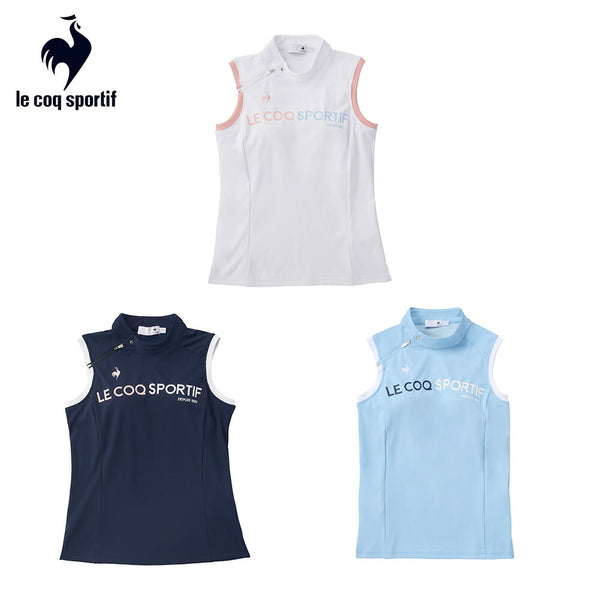 割引対象商品（3,000円以上） le coq sportif（ルコックスポルティフ）製品。Le coq sportif ルコック レディース ゴルフウェア シャツ カップ付きスフレタッチノースリーブシャツ 吸汗速乾 UV CUT UPF50+ QGWVJA15 23SS 春夏 吸汗速乾 ストレッチ ロゴプリント ポリエステル