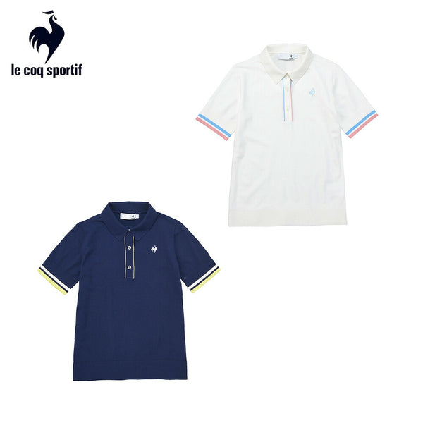 割引対象商品（3,000円以上） le coq sportif（ルコックスポルティフ）製品。Le coq sportif ルコック レディース ゴルフウェア 半袖 ニット セーター 手洗い可  QGWVJL01 23SS 春夏 ネイビー ホワイト