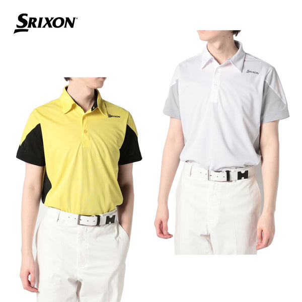 SRIXON（スリクソン） SRIXON（スリクソン）製品。SRIXON スリクソン メンズ ゴルフウェア シャツ エアスルー 香妻プロ共同開発 カラーブロック切替シャツ RGMVJA15 23SS 春夏 ストレッチ 吸汗速乾性 イエロー ホワイト