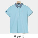 ベストスポーツ Rosasen（ロサーセン）製品。Rosasen ロサーセン レディース ゴルフウェア シャツ ドライカノコストレッチ半袖ポロ 04528441 23SS 春夏 吸水速乾 UV エコ ダンガリー素材 ポリエステル 綿 レーヨン サックス ホワイト