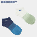 ベストスポーツ Rosasen（ロサーセン）製品。Rosasen ロサーセン メンズ ゴルフ ソックス グラデーションスニーカーソックス 04648232 23SS 春夏 抗菌防臭 アンクル丈 足底サポート 綿 アクリル ナイロン ブルー ホワイト