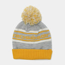 ベストスポーツ Rosasen（ロサーセン）製品。Rosasen ロサーセン レディース ゴルフウェア 帽子 ニット帽 ニットキャップ 046-57062 22FW 秋冬 ジャカード編み 3色ポンポン カジュアルスタイル アクリル アイボリー グレー ネイビー