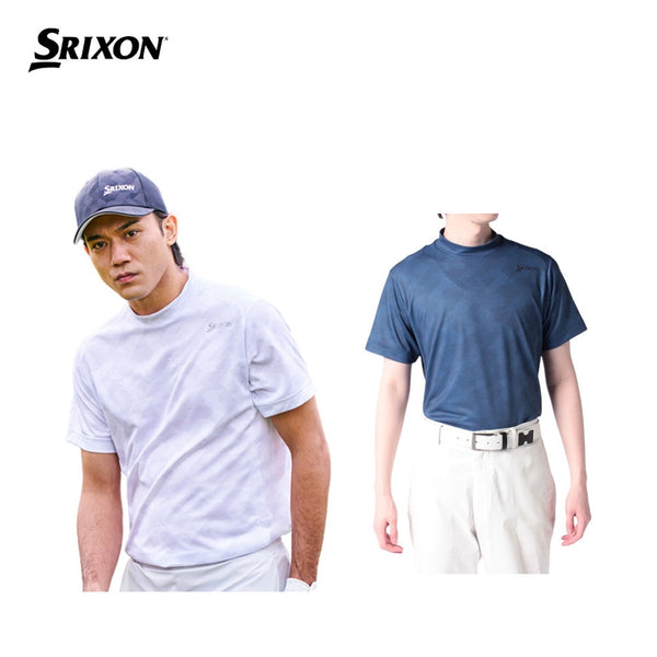SRIXON（スリクソン） SRIXON（スリクソン）製品。SRIXON スリクソン メンズ ゴルフウェア シャツ ZEROround デジタルプリントモックネックシャツ RGMVJA03 23SS 春夏 吸汗 UV CUT UPF15 ストレッチ メッシュ素材 ポリエステル ブルー ホワイト